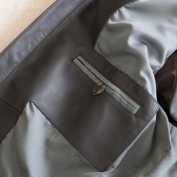 New with Tags Canali Matte Leather Biker/Bomber Jacket Size 52 Italy=US L - Picture 11 of 14